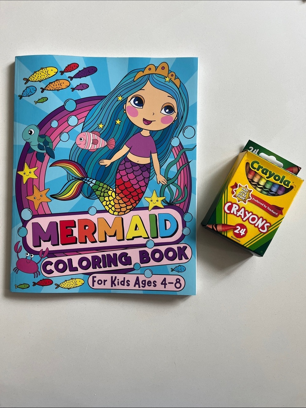 MERMAID COLORING BOOK and Crayola Crayon Set of 24